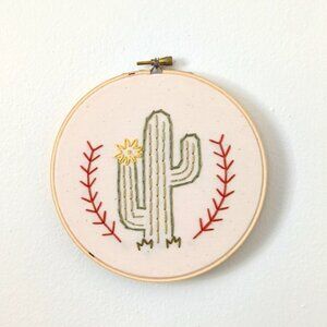 Cactus embroidery framed in a hoop